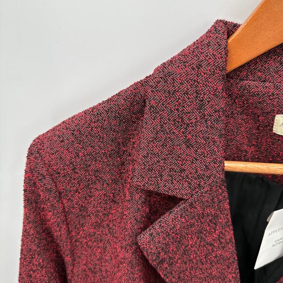 APPLESEEDS NWT Red & Black Tweed Notched Collar 3 Button Blazer // 18W - Picture 3 of 9